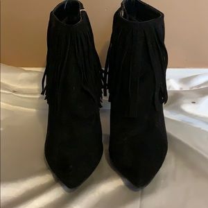 Black tassel heeled booties
